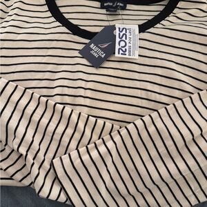 Nautica Cream and Black Striped Long-Sleeve Crew Top